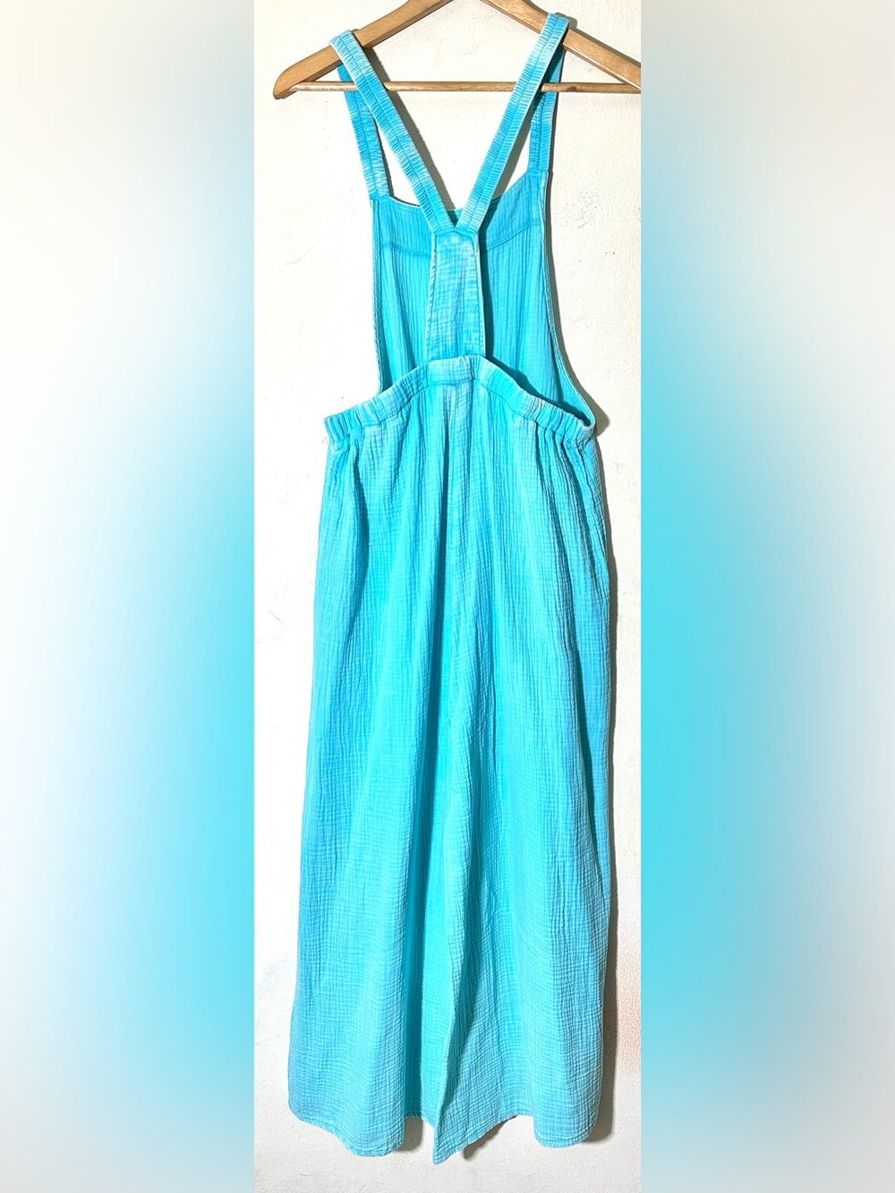 Zenana Wide-Leg 100%Cotton Double Gauze Overalls - Womens Jumpsuit Deep Sky - Picture 4 of 9